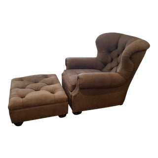 Polo Ralph Lauren Brown Leather Chair and Ottoman For Sale