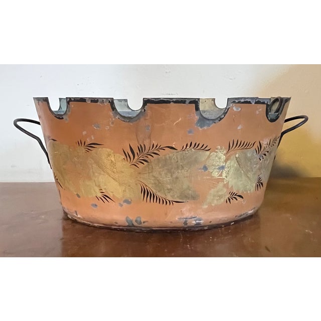 Pair antique early 19th century French Empire tole monteiths or cachepot jardinieres decorated with a garland of gold...