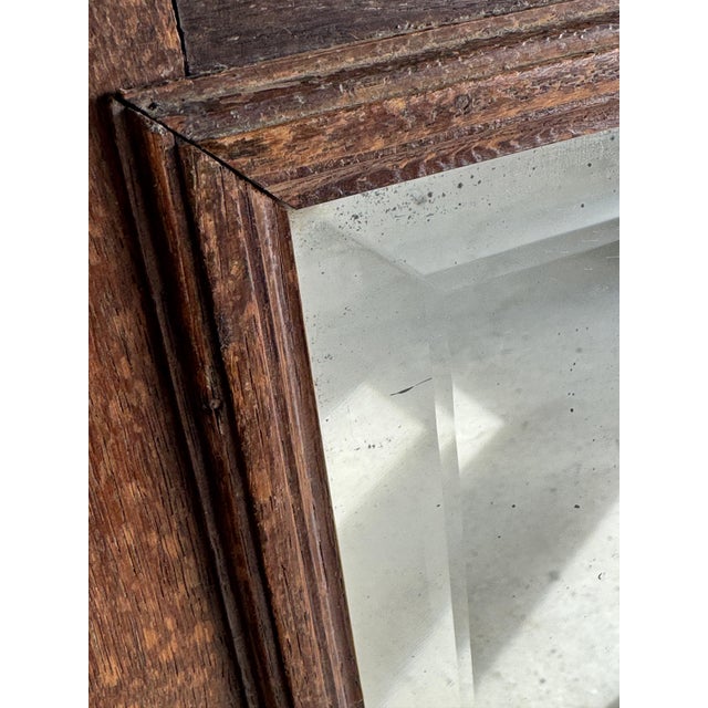 Brown Antique Mirror in Brown Oak with Beveled Glass and Keyhole Escutcheon, 1980s For Sale - Image 8 of 16