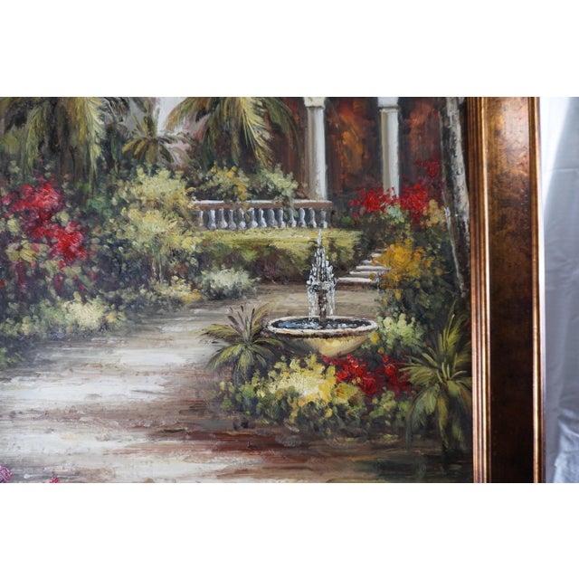 Mediterranean Original Mediterranean Courtyard Oil Painting | Framed Villa Landscape With Fountain | Contemporary Impressionist Art For Sale - Image 3 of 4