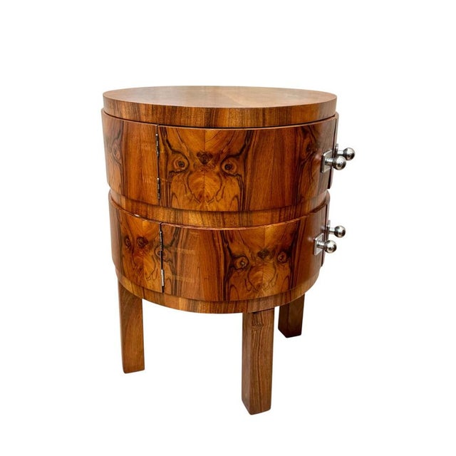 Wood Art Deco Walnut Root Veneer Barrel Cabinet, Europe, 1930s For Sale - Image 7 of 10