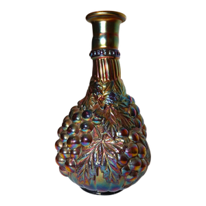 Rare Vintage Carnival Iridescent Glass Figural Leaf and Berry Grape Fenton Vase