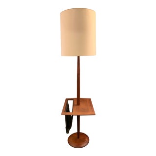 1960s Walnut Floor Lamp With Side Table and Magazine Holder by Laurel For Sale