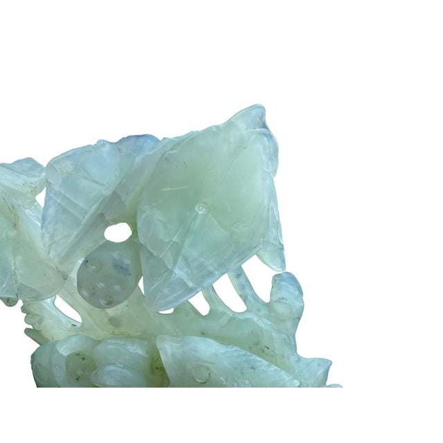 Mid 20th Century Chinese Carved Jade-Colored Hardstone Fish and Lotus Sculpture For Sale - Image 4 of 9