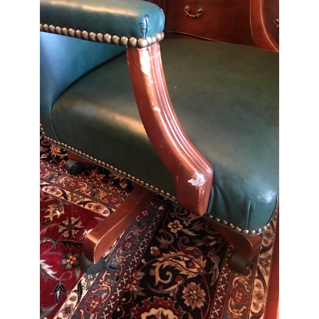 Ethan Allen "The Lee" Rolling Dark Green Leather Desk Chair Chairish