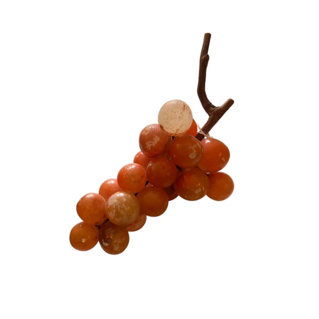 40s Vintage Italian Alabaster Grape Cluster With Real Vine Stem For Sale - Image 4 of 8