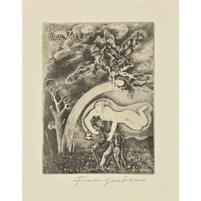 Michel Fingesten, Ex Libris Paul Valery, Etching, 1930s For Sale