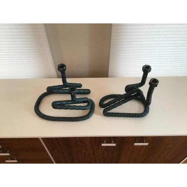 Vintage Modern Metal Candle Holders - A Pair For Sale - Image 9 of 11