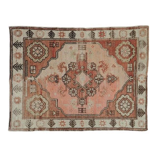 Vintage Distressed Oushak Square Rug - 3'11" x 5'2" For Sale