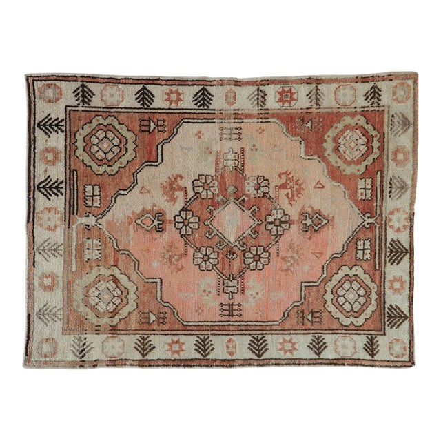 Vintage Distressed Oushak Square Rug - 3'11" x 5'2" For Sale