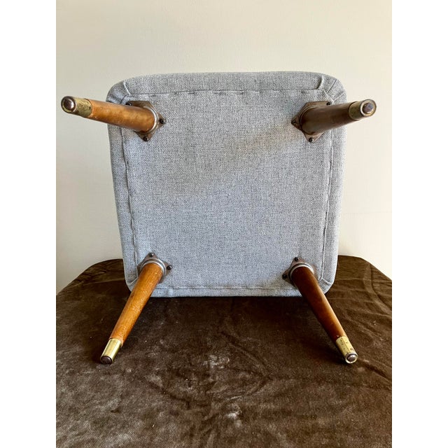 Mid-Century Modern Tapered Walnut and Brass Footstool Ottoman in Textured Gray Tweed For Sale - Image 9 of 14