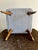 Mid-Century Modern Tapered Walnut and Brass Footstool Ottoman in Textured Gray Tweed For Sale - Image 9 of 14
