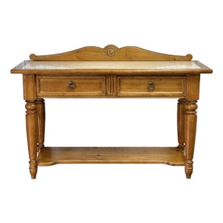 Vintage Rustic “Chelsea Cottage” Pine Sideboard With Marble Insert by Drexel Heritage For Sale