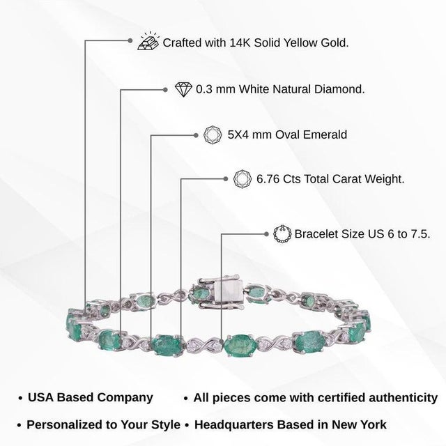 Handcrafted Emerald & Diamond Infinity Link Bracelet in 925 Sterling Silver For Sale - Image 14 of 14