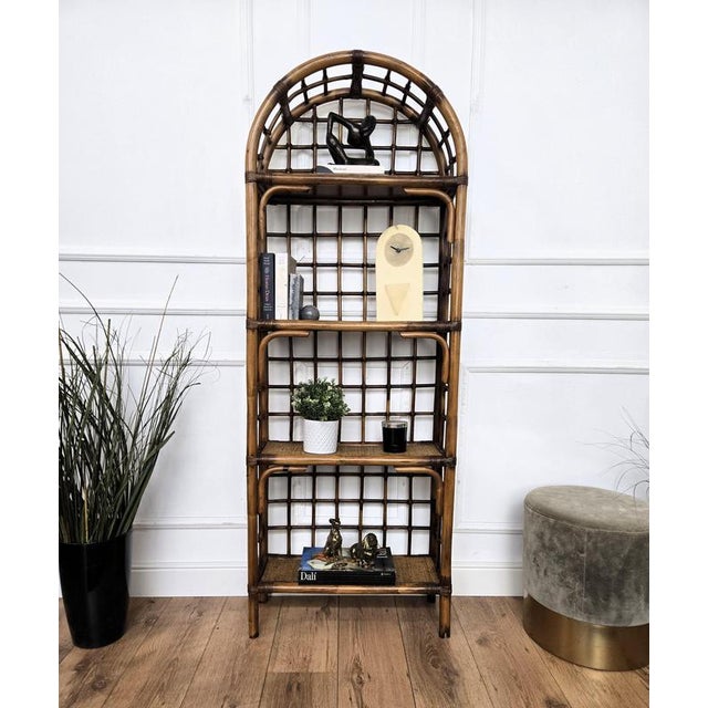 Boho Chic Italian Riviera Bamboo Rattan Bookcase, 1960s For Sale - Image 3 of 10