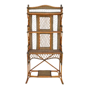 1950s Vintage Handmade Bentwood Bamboo, Reed & Cane Etagere