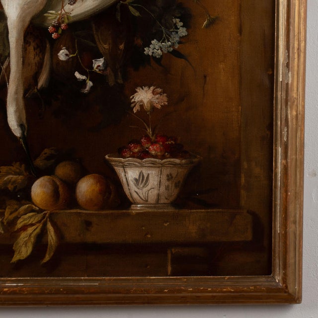 Original Oil on Canvas Still Life Painting of Foul, Flowers, and Fruit From Portugal For Sale - Image 9 of 10