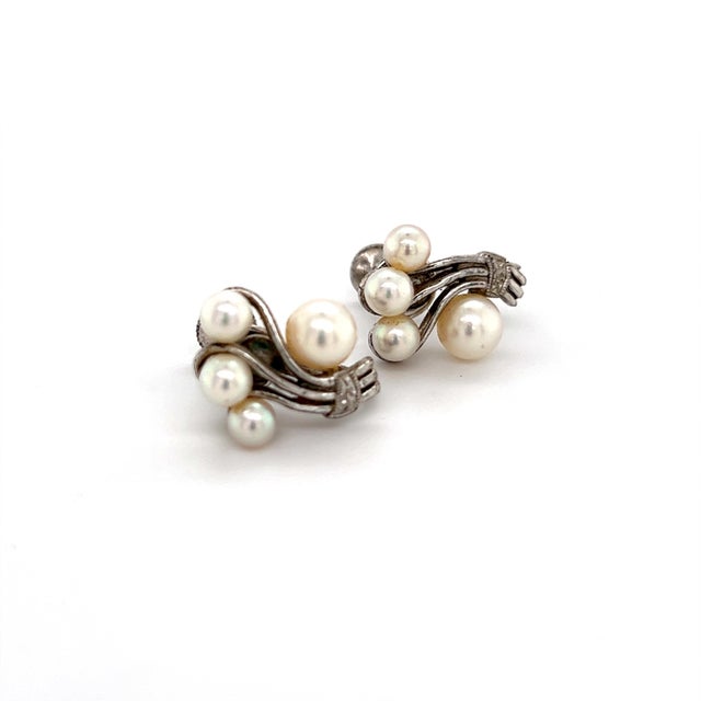 Mikimoto Estate Akoya Pearl Earrings Sterling Silver 5.75 mm 4.5 Grams For Sale In New York - Image 6 of 9