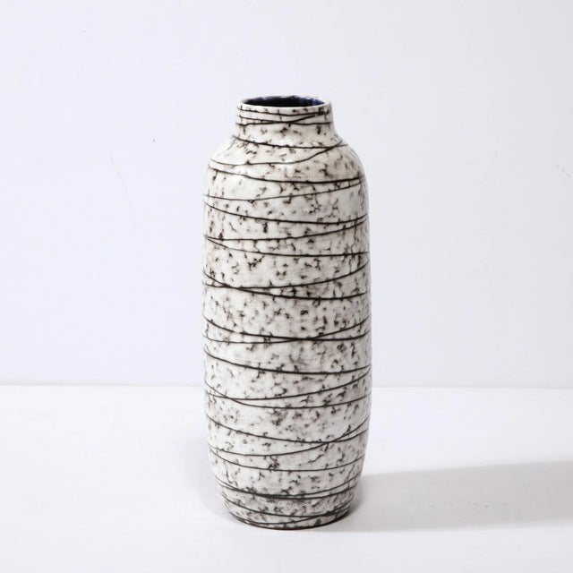 White Mid-Century Modernist White and Earth Toned Horizontally Striated Ceramic Vase For Sale - Image 8 of 13