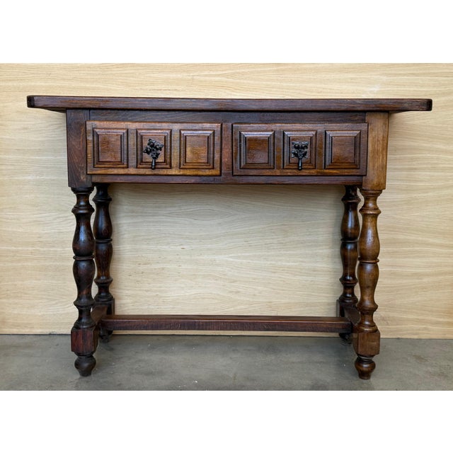 Spanish Console Table with Two Carved Drawers, 1940s For Sale - Image 17 of 18