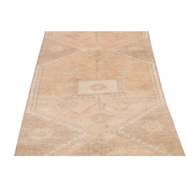 Vintage Turkish Handmade Beige Tribal Wool Runner For Sale - Image 4 of 13