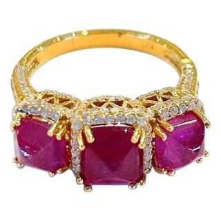 Bochic "Capri" 3 Natural Ruby Gem Ring Set In 18K Gold & Silver For Sale