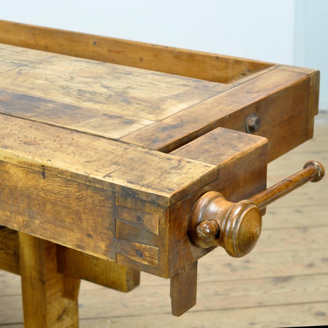 Brown Oak Carpenters Workbench, 1920s For Sale - Image 8 of 17