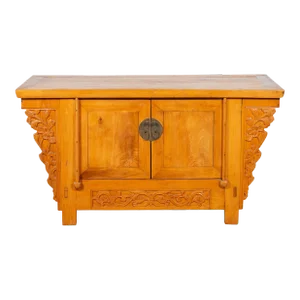 Early 20th Century Chinese Elm Carved Spandrel & Apron Sideboard