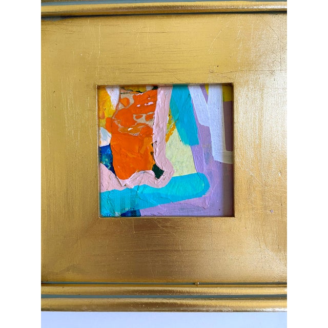 Abstract Curated Set of 3 Framed Mini Paintings in Turquoise and Lavender by Jessalin Beutler For Sale - Image 3 of 7