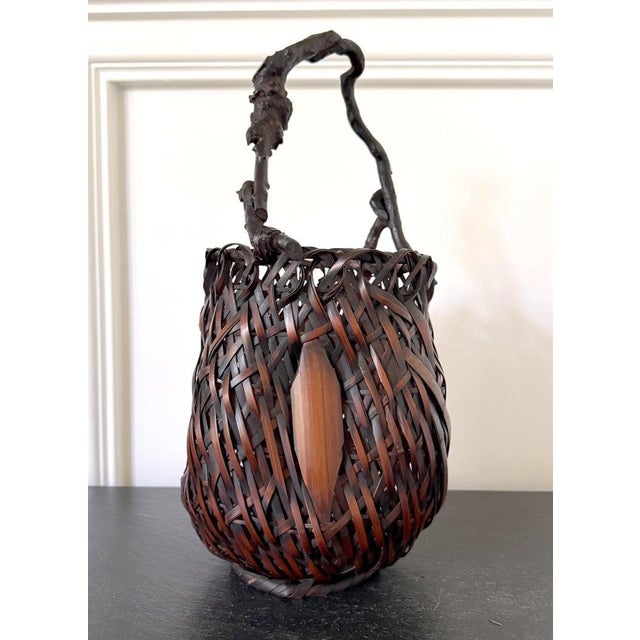 Antique Japanese Bamboo Basket Ikebana Mingei Style For Sale - Image 13 of 18
