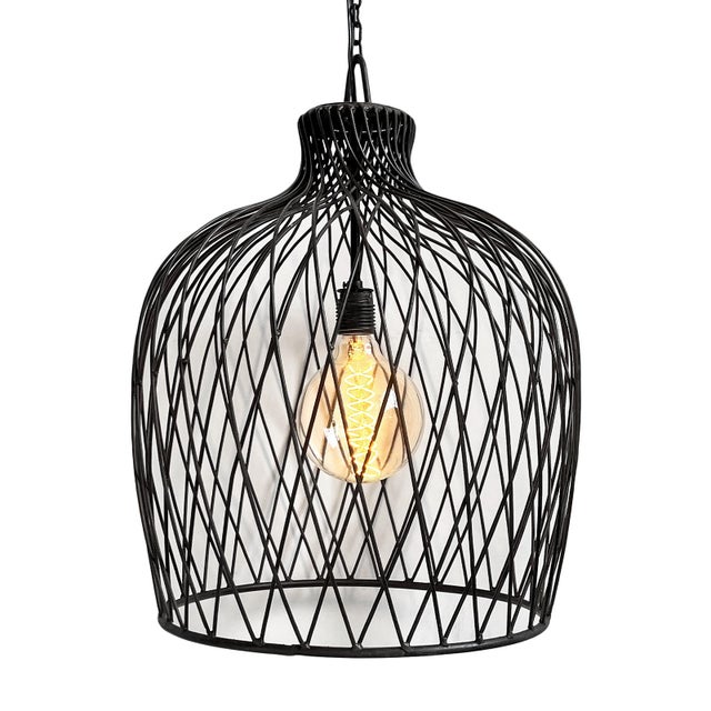 Modern hand crafted iron basket gourd shape pendant light with matte black and slight aged iron finish which may vary....