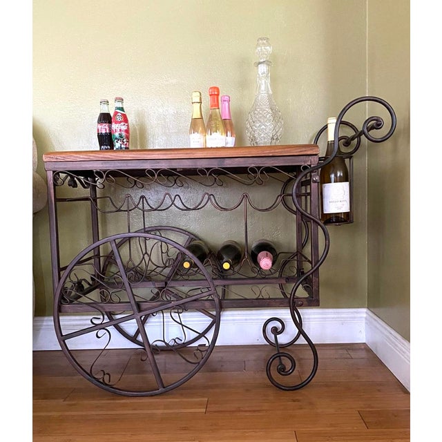 Vintage Brass and Wood Beverage Bar Cart For Sale - Image 4 of 6