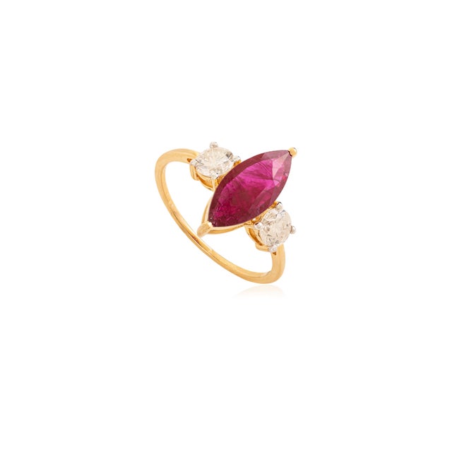 Contemporary Victorian Chic Ruby Diamond Early 20s Engagement Ring in 14k Gold Size 5 For Sale - Image 3 of 14