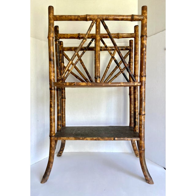 Antique English Burnt Bamboo Tall Magazine Rack For Sale - Image 10 of 13