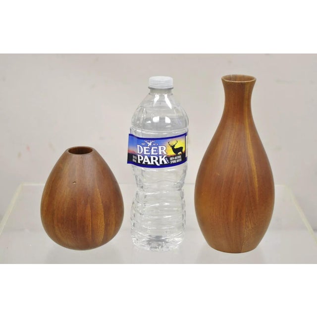 Vintage Mid Century Danish Modern Bulbous Sculpted Teak Wood Flower Bud Vase - 2 Pcs. Listing includes (1) tall vase and...