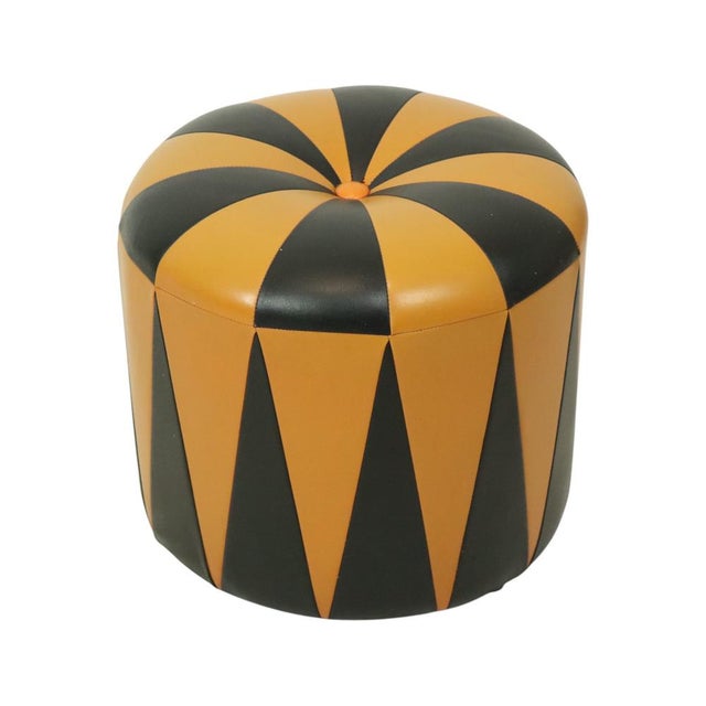 Textile Vintage Round Pouf in Faux Leather, 1960s For Sale - Image 7 of 14