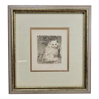 Framed Vintage Print Titled "Cat in Branches" by the Japanese Artist Yachiyo Naito For Sale
