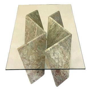 Marble Coffee Table with Rectangular Glass Top, Italy, 1970s For Sale