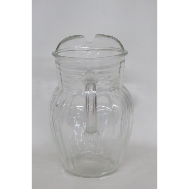 Early 20th Century Anchor Hocking Depression Glass Pillar Optic Water Pitcher With Ice Lip 4864b For Sale - Image 5 of 11