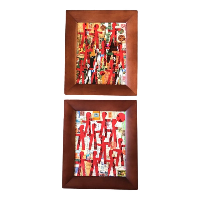 Gallery Wall Collection-2 Wayne Cunningham “Hands Across America “ Original Abstract Collages-A Pair For Sale