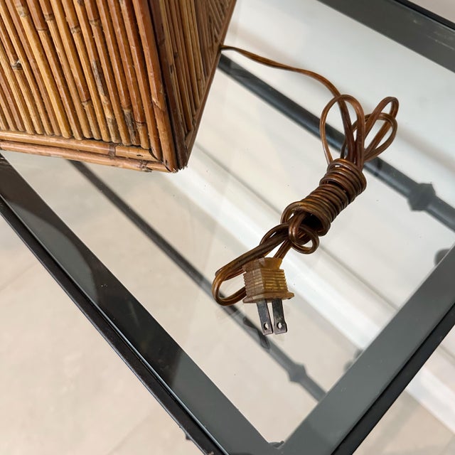 Brown Pair of Italian Pencil Reed Palm Tree Shaped Table Lamps, 1970s For Sale - Image 8 of 10