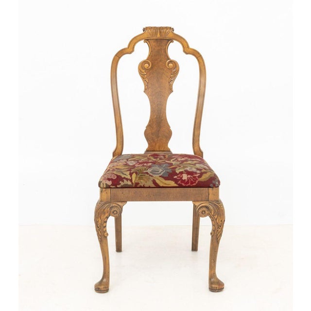 William and Mary Style Needlepoint Upholstered Walnut Dining Chairs, 6 For Sale - Image 10 of 16