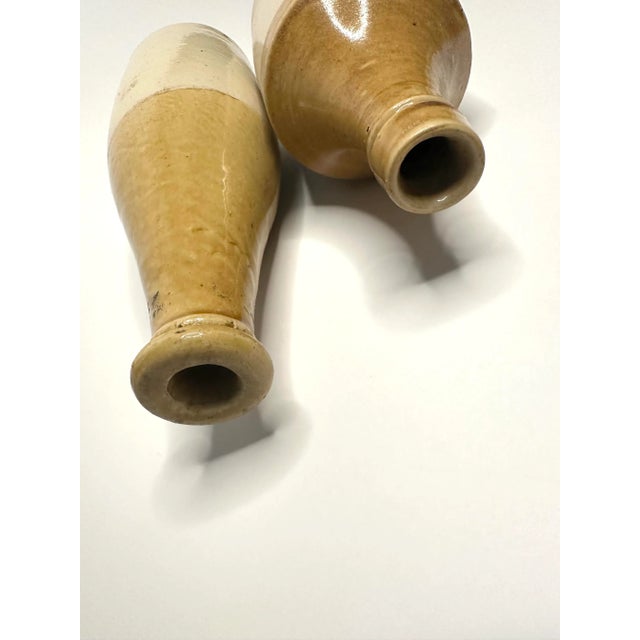 Cream English Traditional Glazed Stoneware Ale Bottles, a Pair For Sale - Image 8 of 10