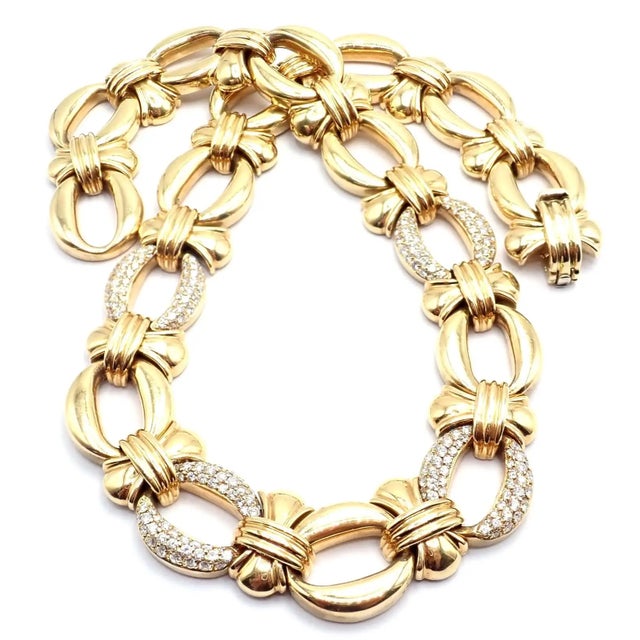 Vintage Bvlgari Bulgari Diamond Yellow Gold Link Necklace For Sale - Image 9 of 11