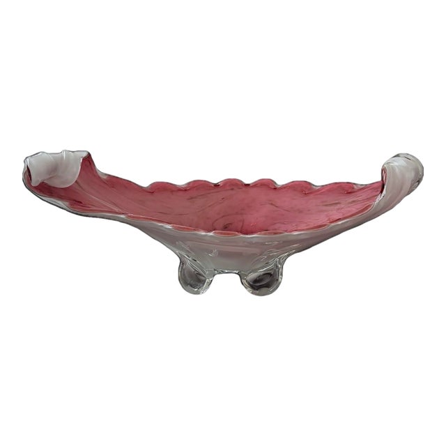 Vintage Murano Pink & White Aventurine Sculptural Centerpiece Bowl — Attributed to Fratelli Toso For Sale