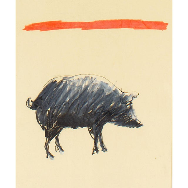 A 1960s pastel drawing by American artist James L. Bruch (1942-2023). This work depicts a black and gray pig standing...