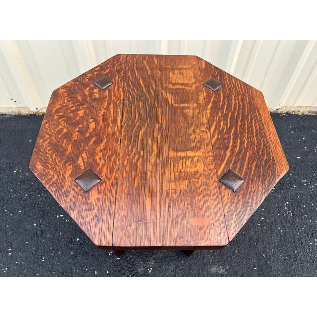 1900 - 1909 Antique L & Jg Stickley Arts & Crafts Oak Tabouret Table- C. 1910 For Sale - Image 5 of 12