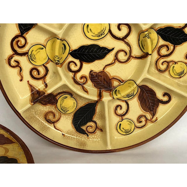 Mustard Antique Hand Painted Japanese Ceramic Serving Tray in Decorative Lacquer Box For Sale - Image 8 of 13