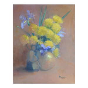 Mid 20th Century Yellow and Purple Floral Still Life Painting