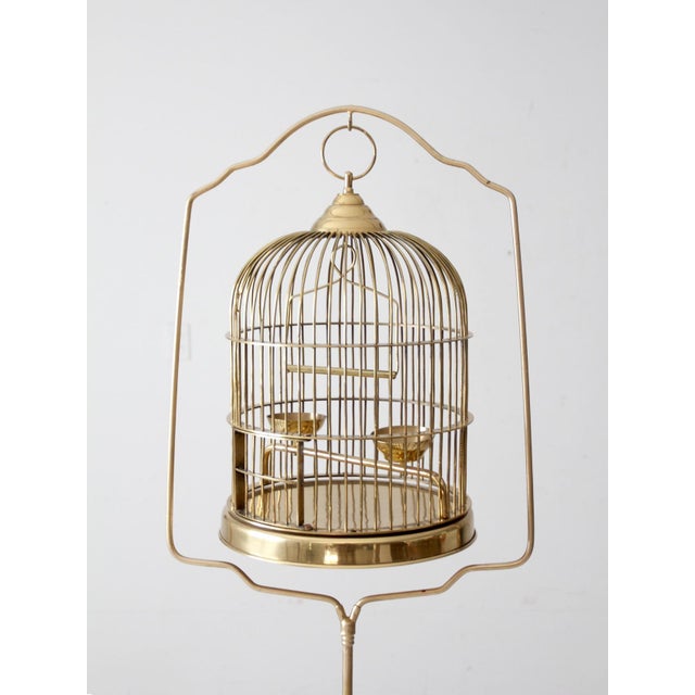 Vintage Brass Bird Cage With Stand For Sale - Image 4 of 12